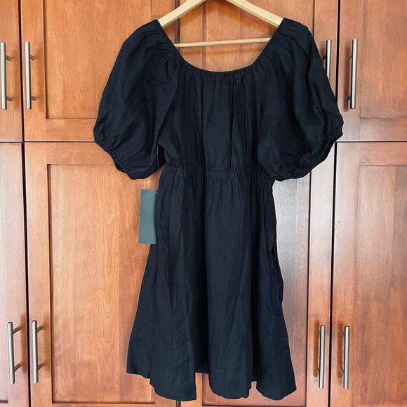 Pomander Place Ares Dress Linen Puff Short Sleeve Mini Black Size XL NEW - Picture 7 of 10